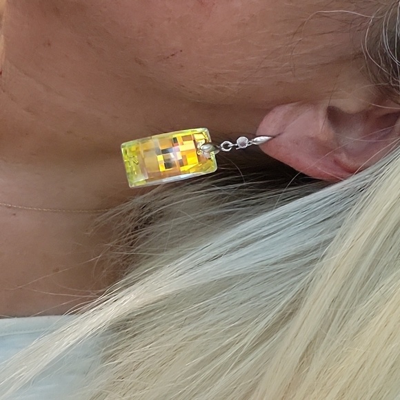 🔥LAST PAIR🔥 CITRINE LEMON GLASS SPARKLE DROP EARRINGS, S925 wires - Picture 1 of 6